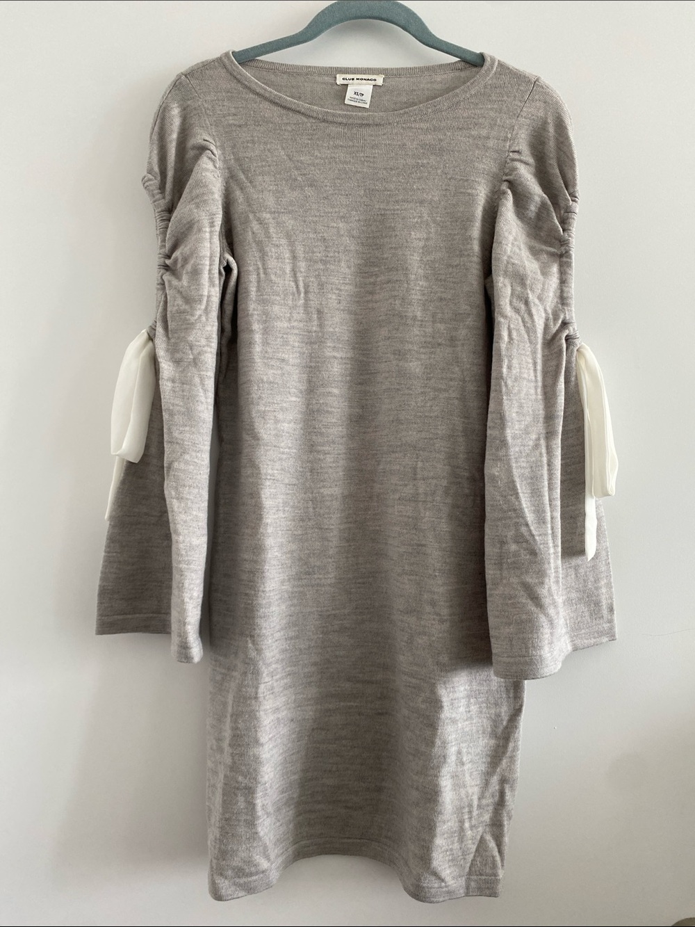 Club Monaco Merino Wool Knit Dress with Ribbon Sleeve Ties